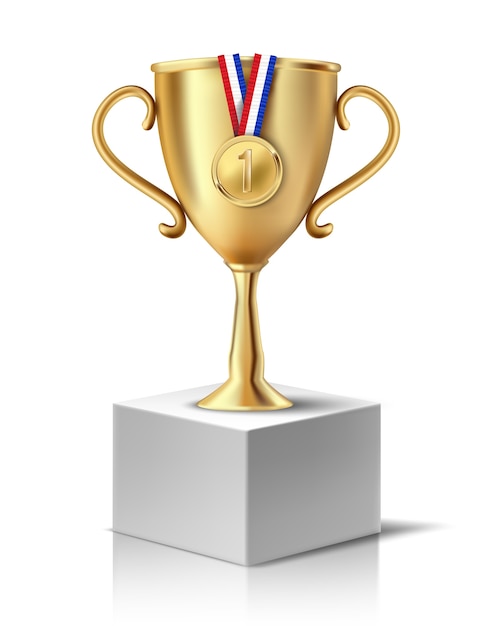 realistic vector square podium with prize on top.