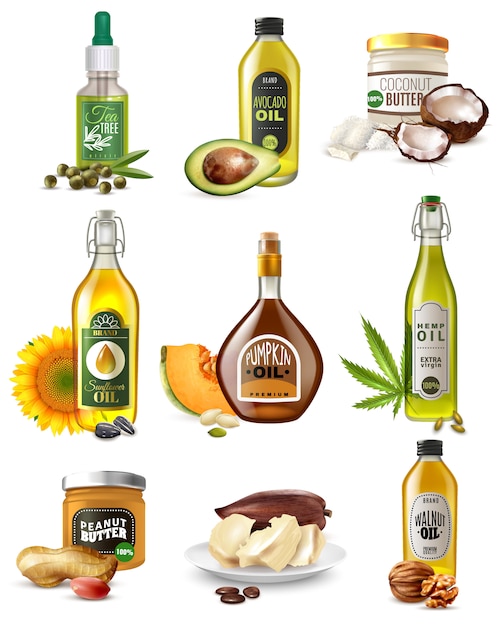 Realistic vegetable oils set