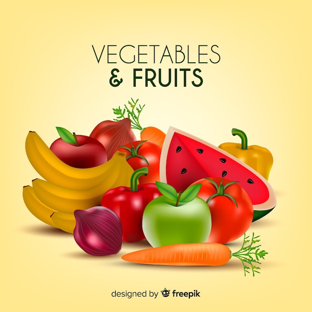 Vettore gratuito sfondo di frutta e verdura realistico