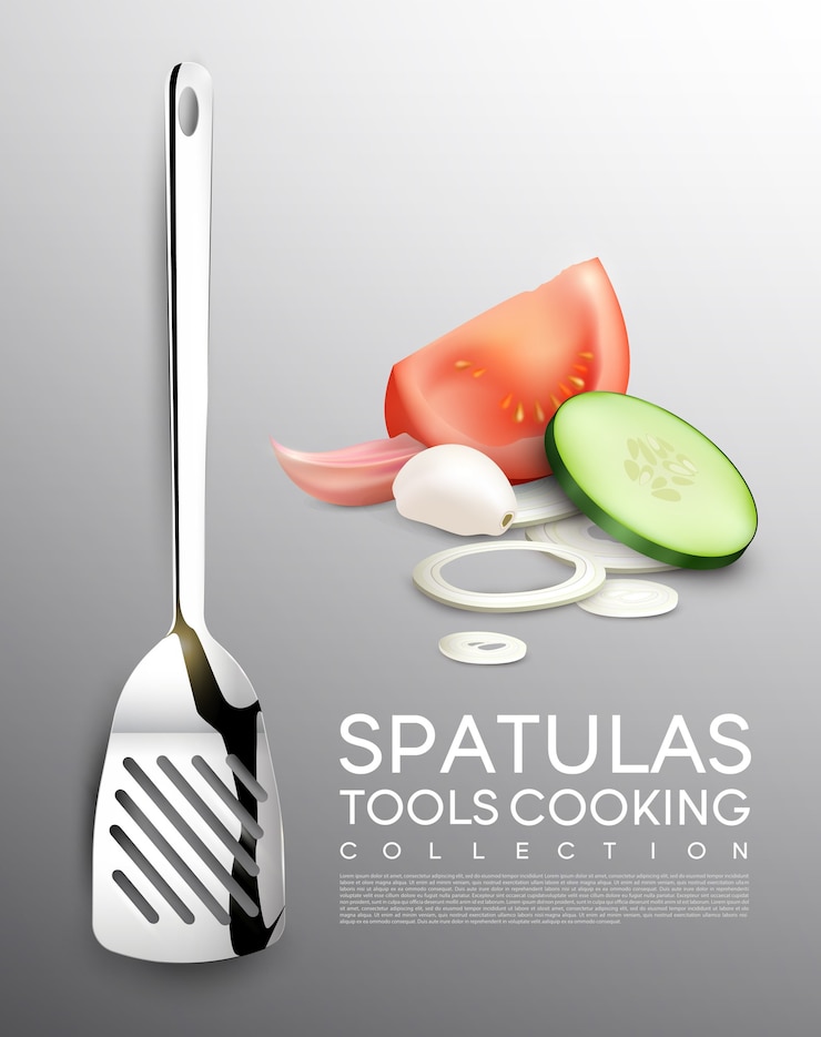 Free Vector realistic vegetables and kitchen tool set with spatula tomato cucumber onion