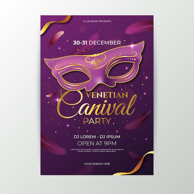 Free vector realistic venice carnival mask and confetti party poster