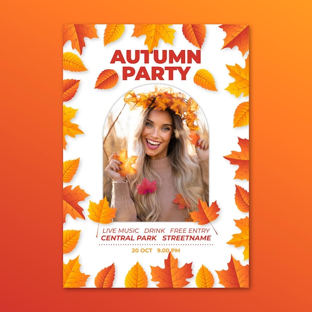 Free vector realistic vertical autumn poster template with photo