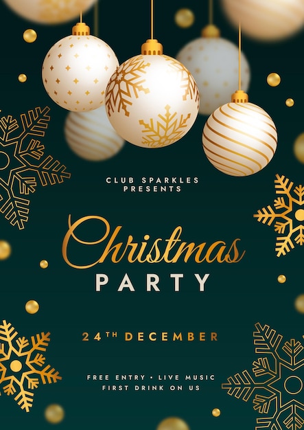 Realistic vertical christmas party poster template