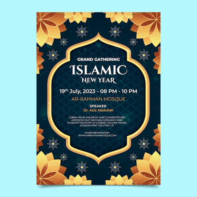 Free vector realistic vertical flyer template for islamic new year celebration