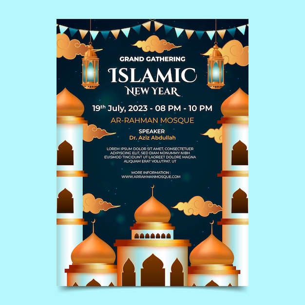 Realistic vertical flyer template for islamic new year celebration