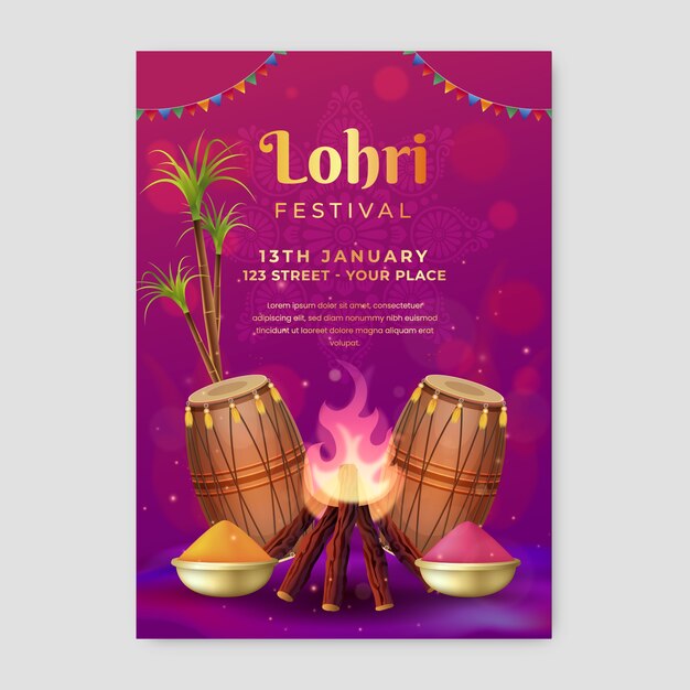 Realistic vertical flyer template for lohri festival
