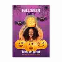 Free vector realistic vertical halloween party flyer template with photo