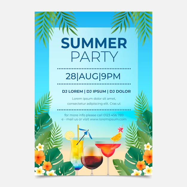 무료 벡터 여름 시즌을 위한 현실적인 수직 파티 포스터 템플릿