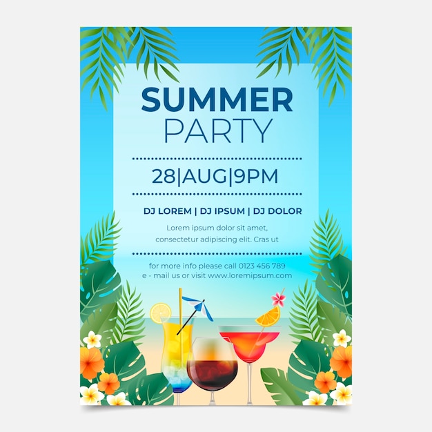 Realistic vertical party poster template for summer season