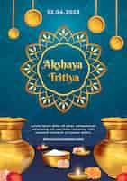 Free vector realistic vertical poster template for akshaya tritiya festival celebration
