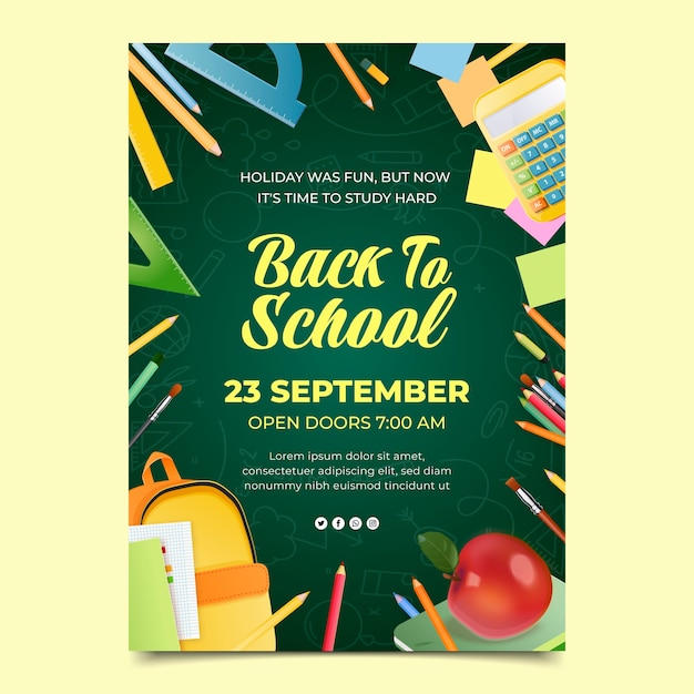 Realistic vertical poster template for back to school season