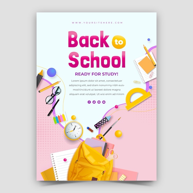 Free vector realistic vertical poster template for back to school season