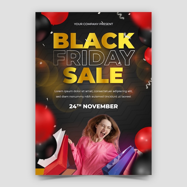 Realistic vertical poster template for black friday sales