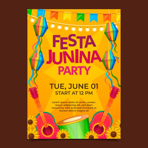 Realistic vertical poster template for brazilian festas juninas celebration