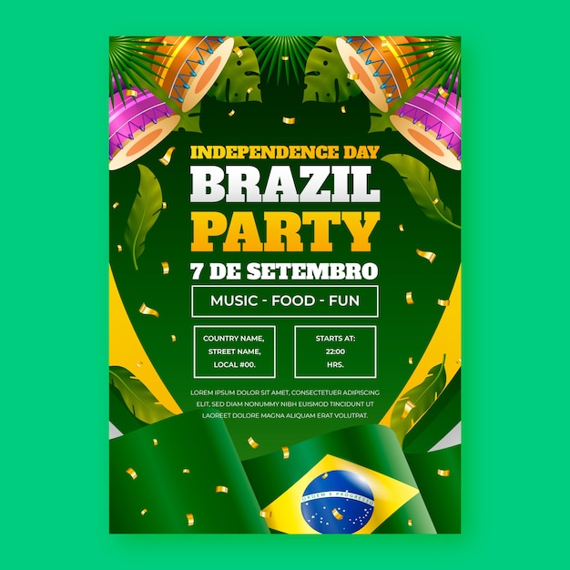 Vettore gratuito modello di poster verticale realistico per la celebrazione della giornata dell'indipendenza brasiliana