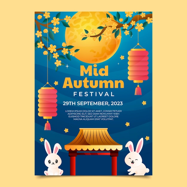 Реалистичный вертикальный шаблон плаката для празднования китайского фестиваля середины осени