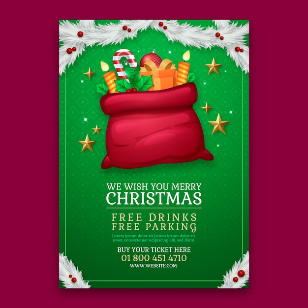 Free vector realistic vertical poster template for christmas season celebration with sack