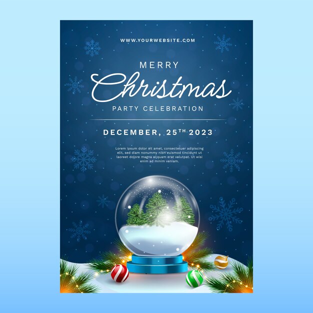 Realistic vertical poster template for christmas season celebration with snow globe