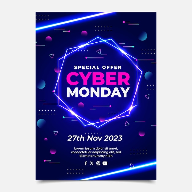 Modello di poster verticale realistico per la vendita del cyber lunedì