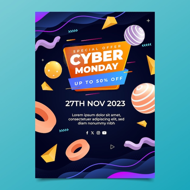 Realistic vertical poster template for cyber monday sale