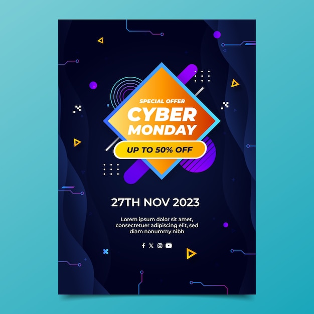 Free vector realistic vertical poster template for cyber monday sale