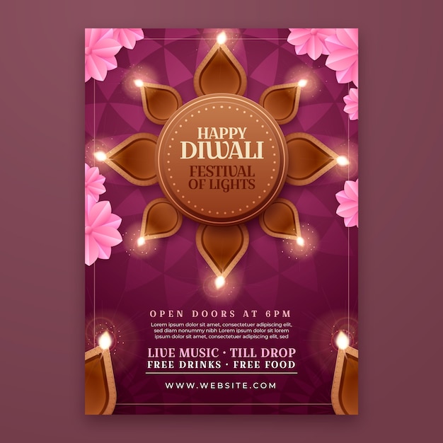 Free vector realistic vertical poster template for diwali festival celebration