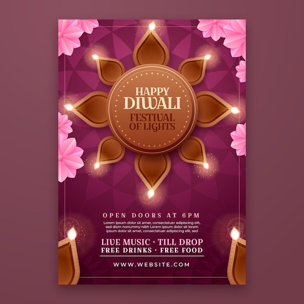 Realistic vertical poster template for diwali festival celebration