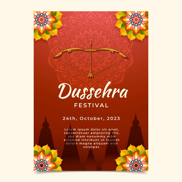 dussehra 축제 축하를 위한 현실적인 수직 포스터 템플릿