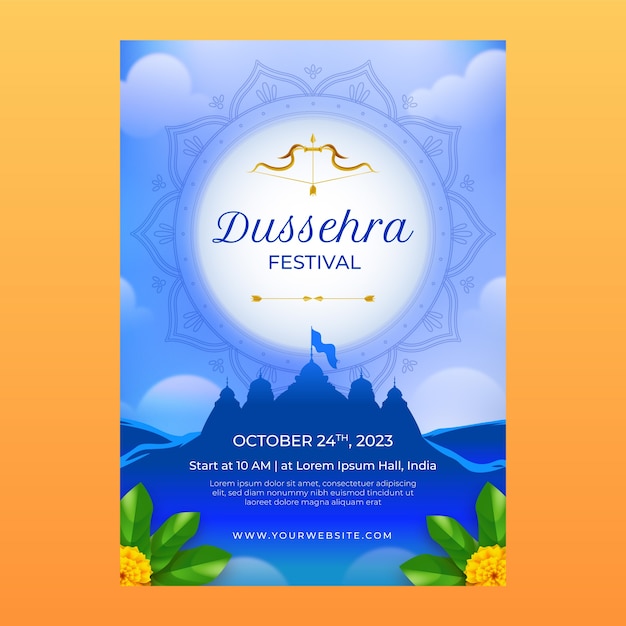 Modello di poster verticale realistico per la celebrazione del festival di dusshera