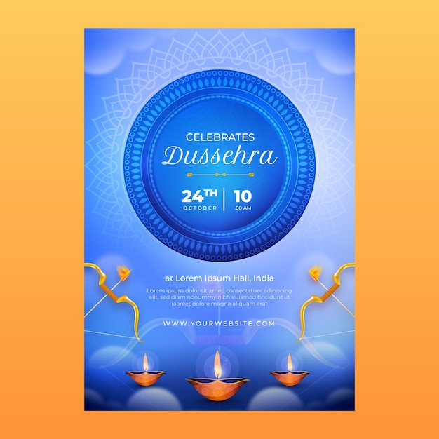 Реалистичный вертикальный шаблон плаката для празднования фестиваля Душехра