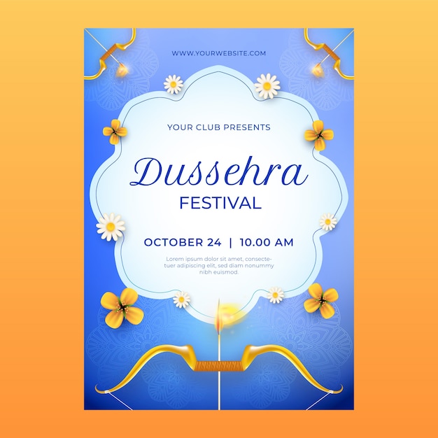 Vettore gratuito modello di poster verticale realistico per la celebrazione del festival di dusshera