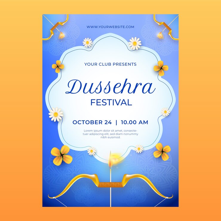 Free Vector realistic vertical poster template for dussehra festival celebration