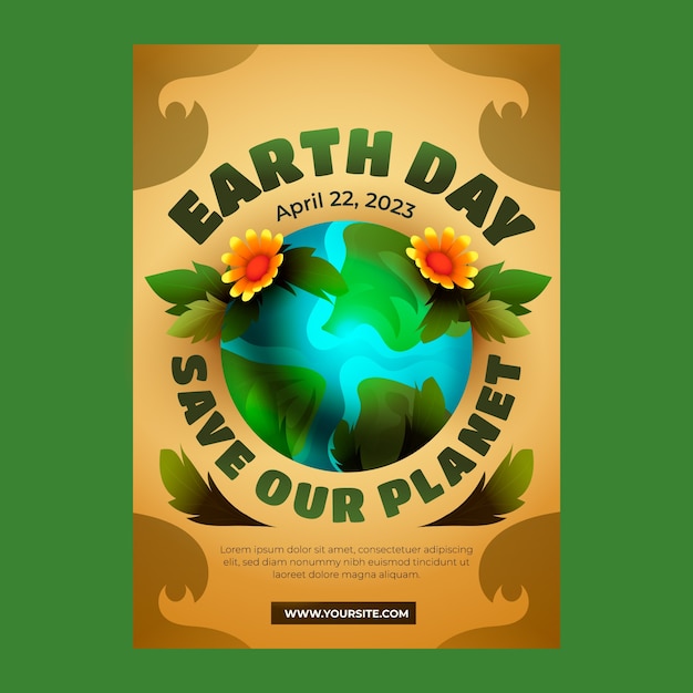 Vettore gratuito modello di poster verticale realistico per la celebrazione della giornata della terra