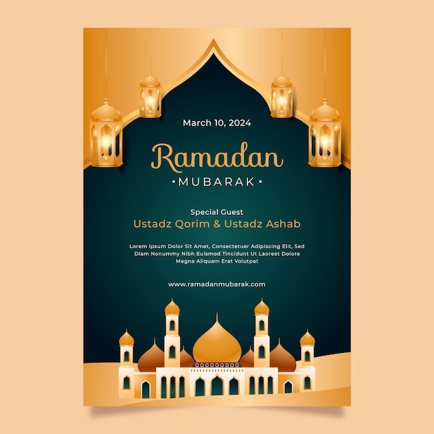 Бесплатное векторное изображение Реалистичный вертикальный шаблон плаката для исламского празднования рамадана.