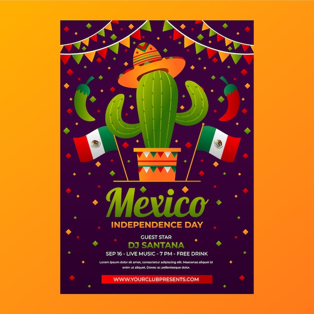 무료 벡터 멕시코 독립 축하를 위한 현실적인 수직 포스터 템플릿