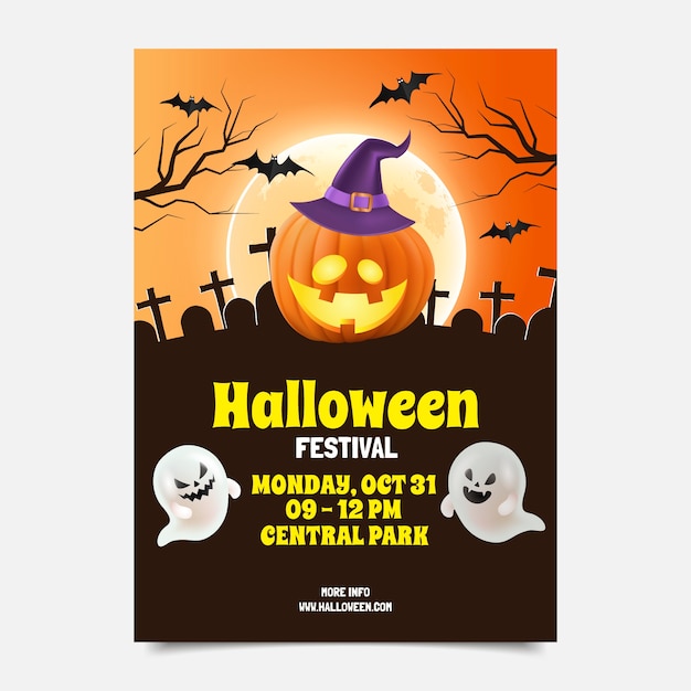 Vettore gratuito modello di poster verticale realistico per la celebrazione di halloween