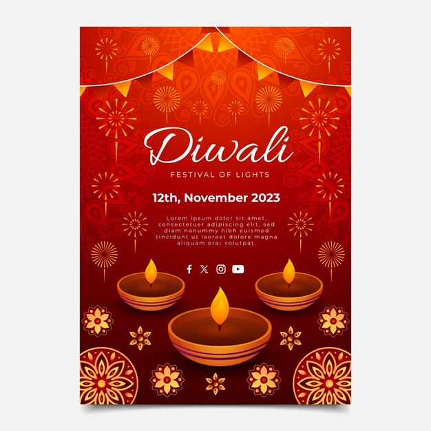 Realistic vertical poster template for hindu diwali festival celebration