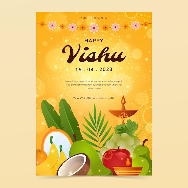 Realistic vertical poster template for hindu vishu festival celebration