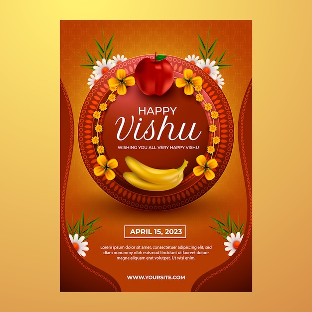 Realistic vertical poster template for hindu vishu festival celebration