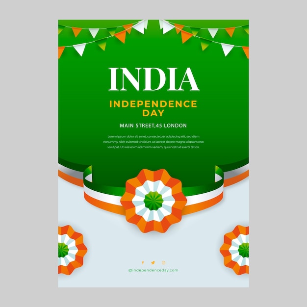 Modello di poster verticale realistico per la celebrazione del giorno dell'indipendenza dell'india