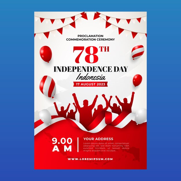 Realistic vertical poster template for indonesia independence day celebration