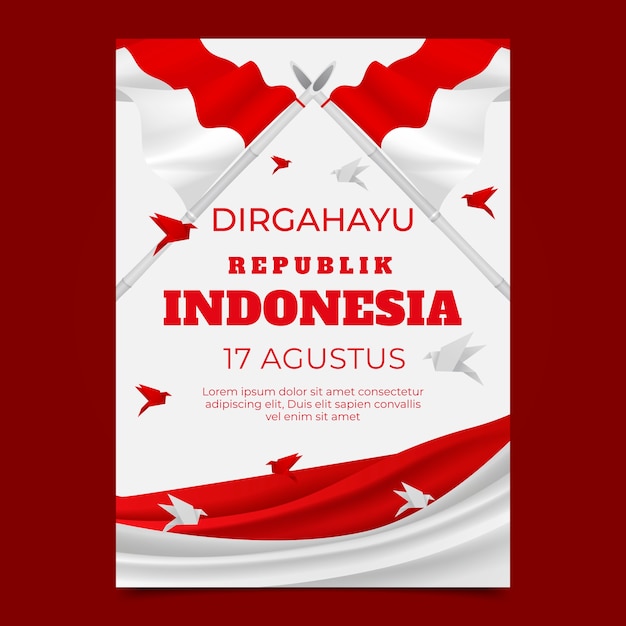 Modello di poster verticale realistico per la celebrazione del giorno dell'indipendenza dell'indonesia