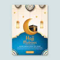 Free vector realistic vertical poster template for islamic hajj pilgrimage