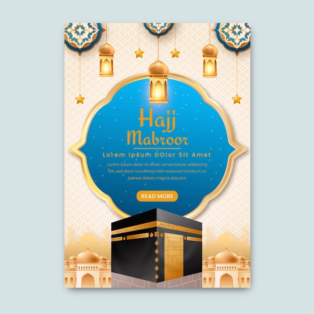 Реалистичный вертикальный шаблон плаката для исламского хаджа паломничества