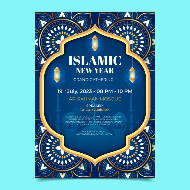 Realistic vertical poster template for islamic new year celebration