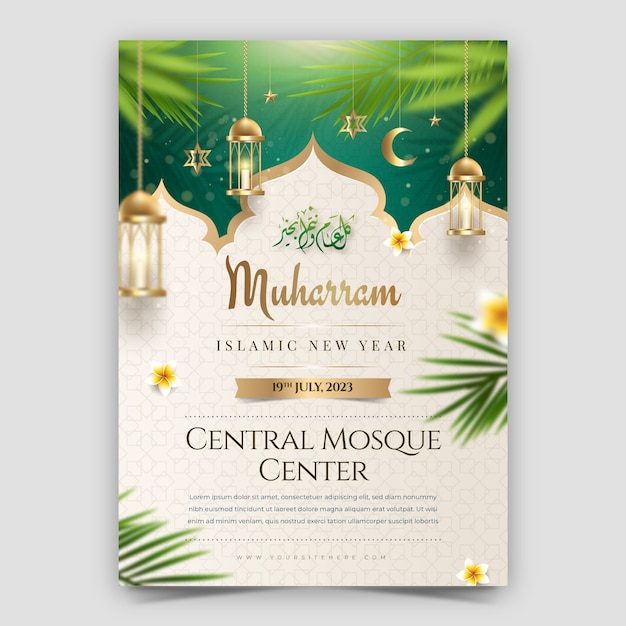 Free vector realistic vertical poster template for islamic new year celebration