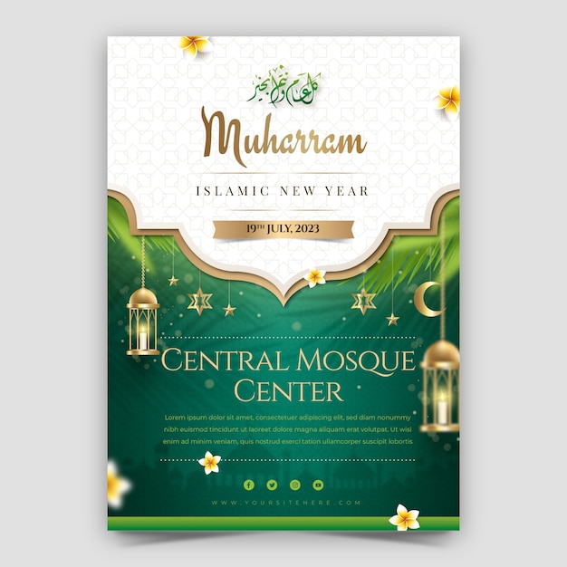 Free vector realistic vertical poster template for islamic new year celebration