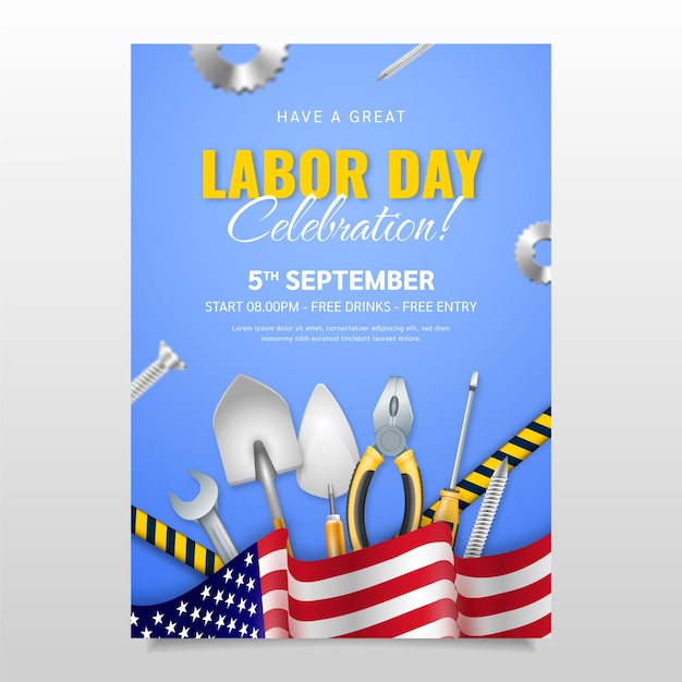 Free vector realistic vertical poster template for labor day celebration