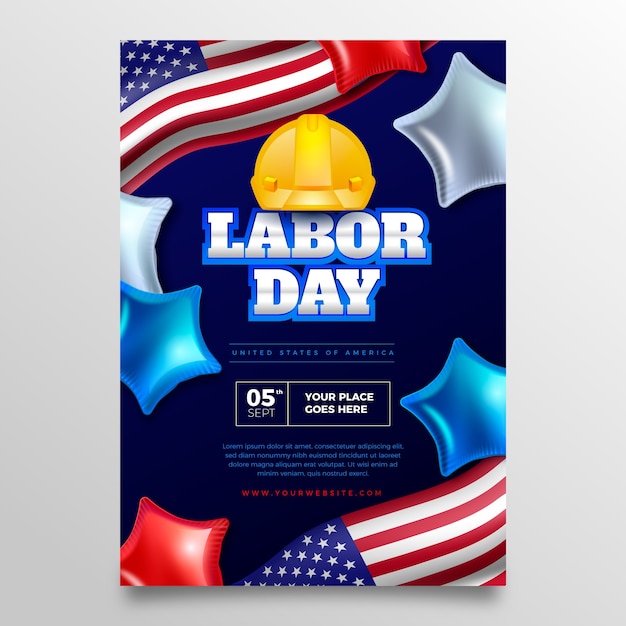 Free vector realistic vertical poster template for labor day celebration