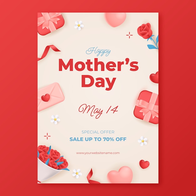 Realistic vertical poster template for mother's day celebration